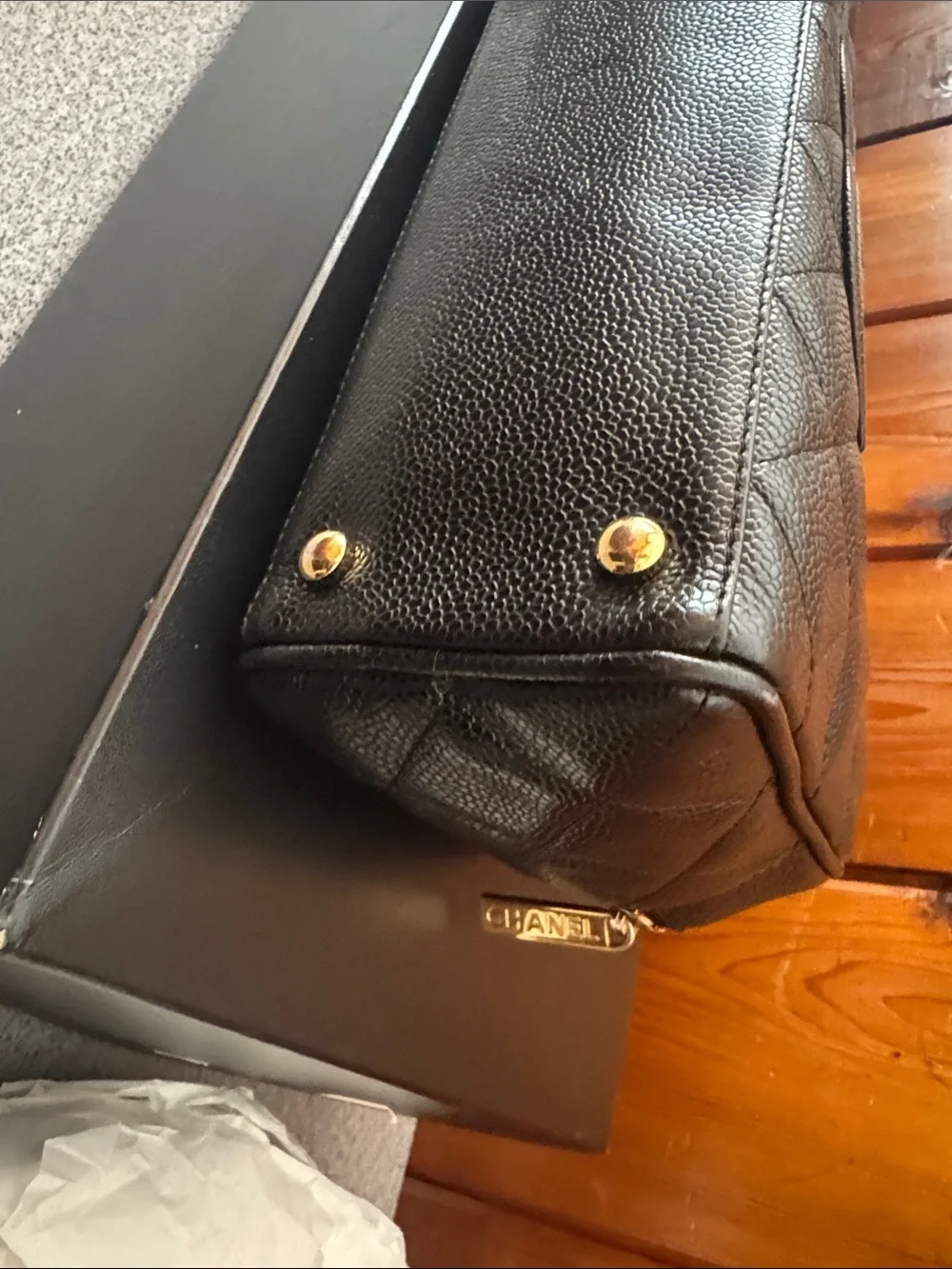 CHANEL Black Quilted Caviar Leather Top-Handle Satchel